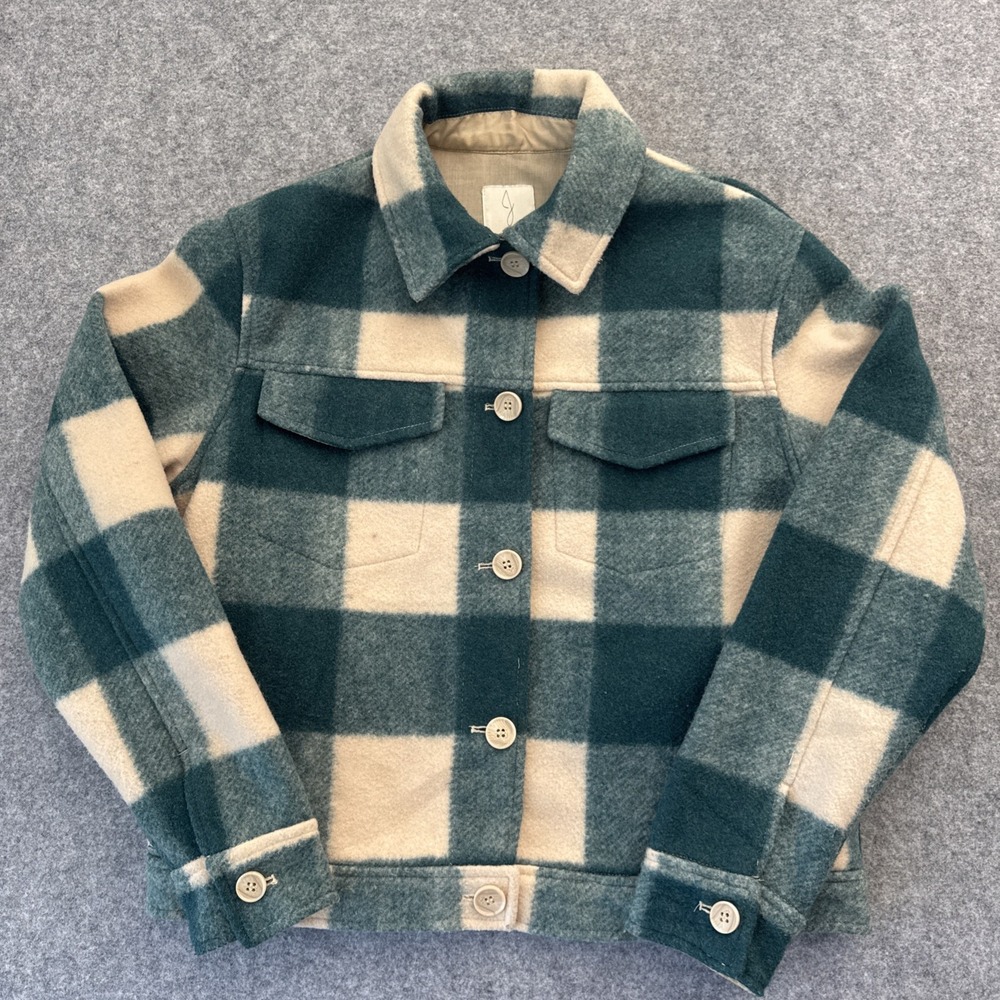 Joie Womens XS Green White Plaid Button-Up Flannel Heavy Long Sleeve